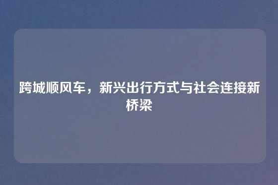 跨城顺风车，新兴出行方式与社会连接新桥梁