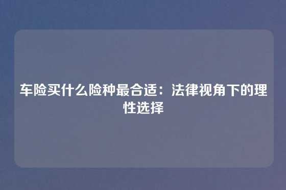 车险买什么险种最合适：法律视角下的理性选择