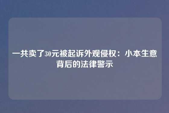 一共卖了30元被起诉外观侵权：小本生意背后的法律警示