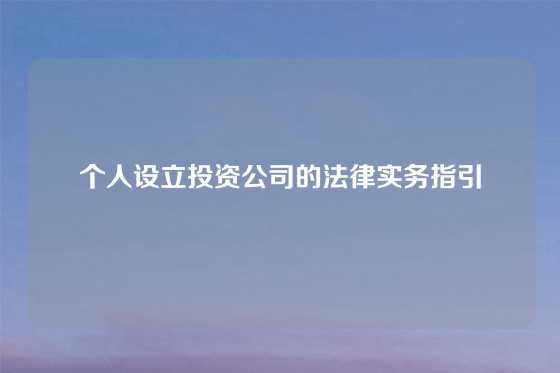 个人设立投资公司的法律实务指引