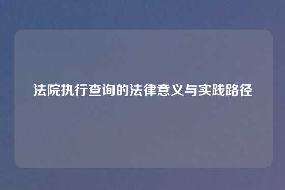 法院执行查询的法律意义与实践路径