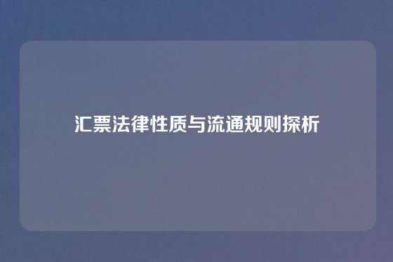汇票法律性质与流通规则探析