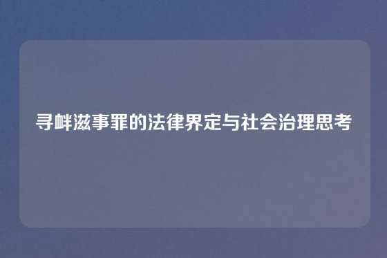 寻衅滋事罪的法律界定与社会治理思考