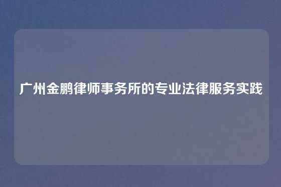 广州金鹏律师事务所的专业法律服务实践