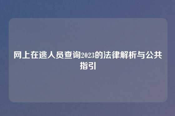 网上在逃人员查询2023的法律解析与公共指引