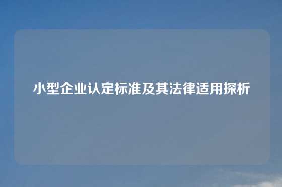 小型企业认定标准及其法律适用探析
