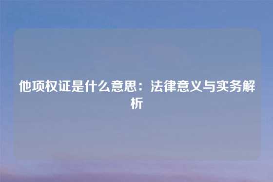 他项权证是什么意思：法律意义与实务解析