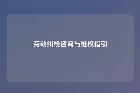 劳动纠纷咨询与维权指引