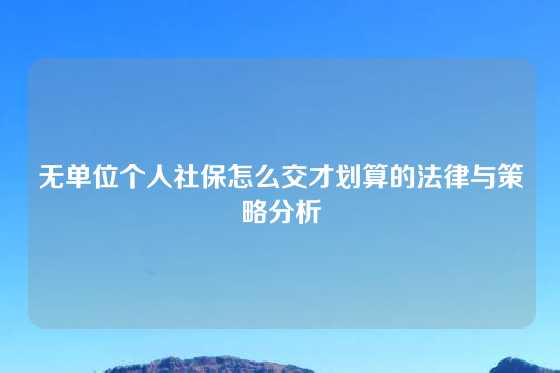 无单位个人社保怎么交才划算的法律与策略分析