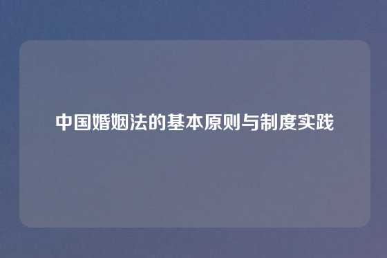 中国婚姻法的基本原则与制度实践