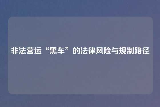 非法营运“黑车”的法律风险与规制路径