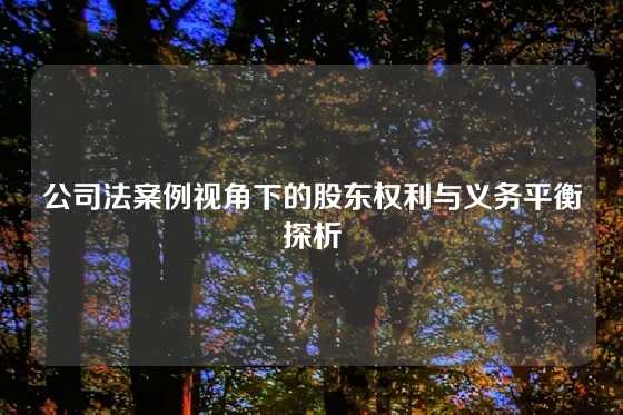 公司法案例视角下的股东权利与义务平衡探析