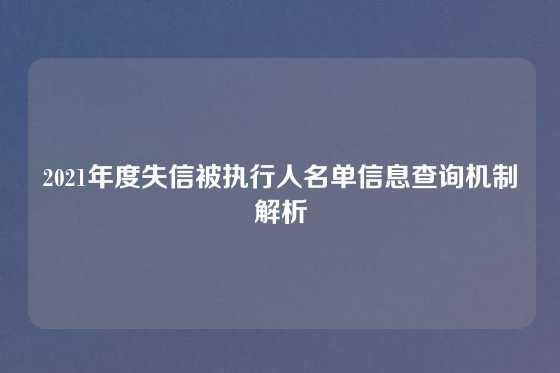 2021年度失信被执行人名单信息查询机制解析